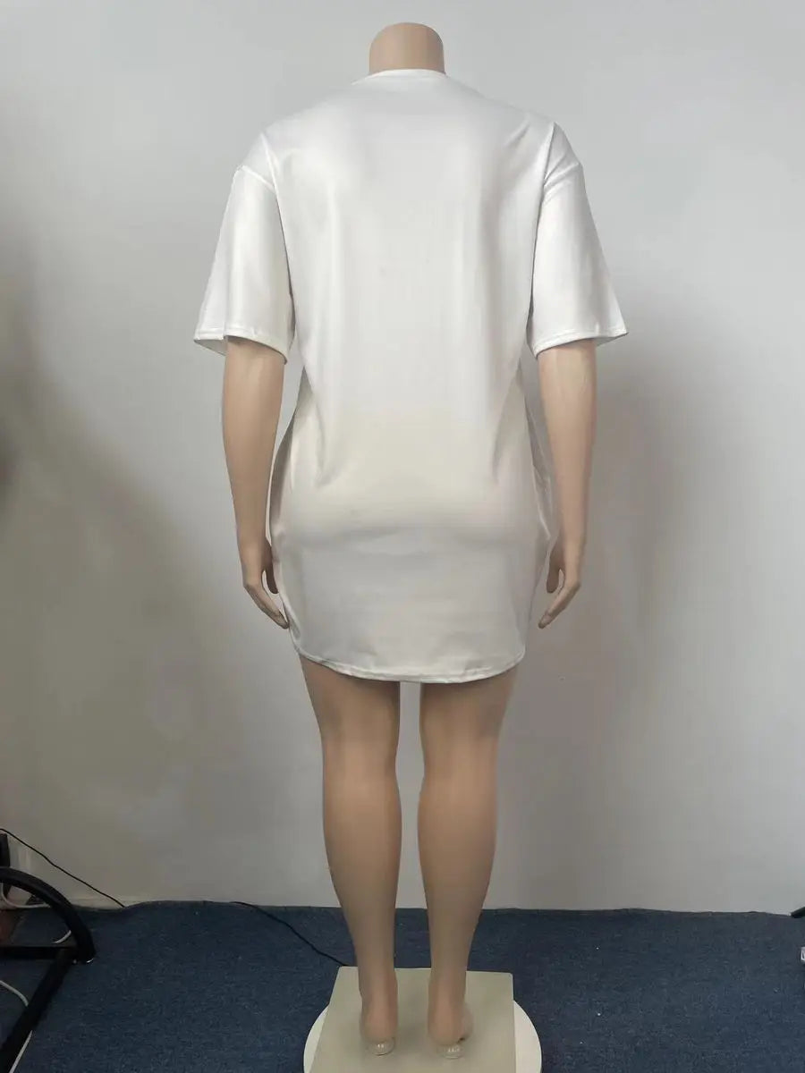 Women's summer casual fashion loose plus size letter lip print pattern printed short sleeved summer T-shirt dress