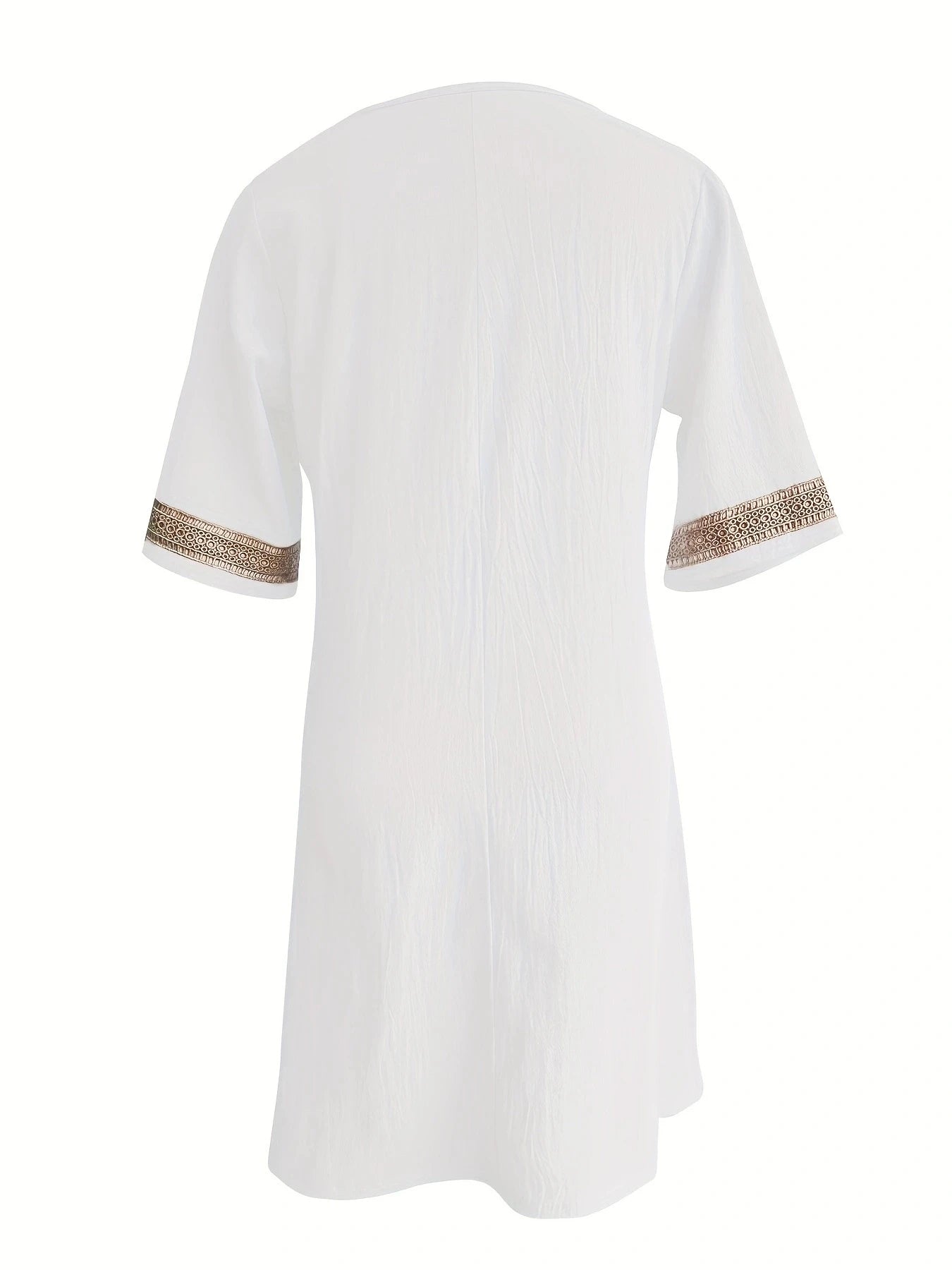 Chic Guipure Lace V-Neck Tunic Dress - Easy-Care, Knee-Length, All- Season Comfort with Stylish Hollow Details Badiee Stylez