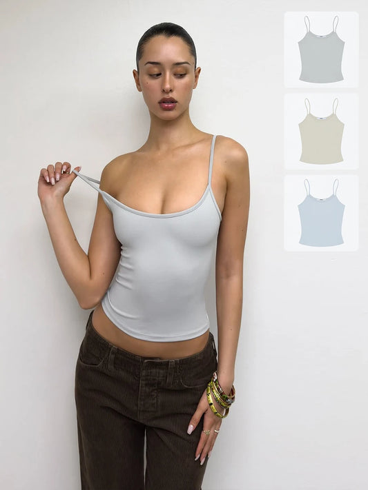 Tank Baby Blue Women's Summer Camisole Soy Color Fog Gray New Color Custom Dyed Tight Bottoming Shirt Slim Fit Top