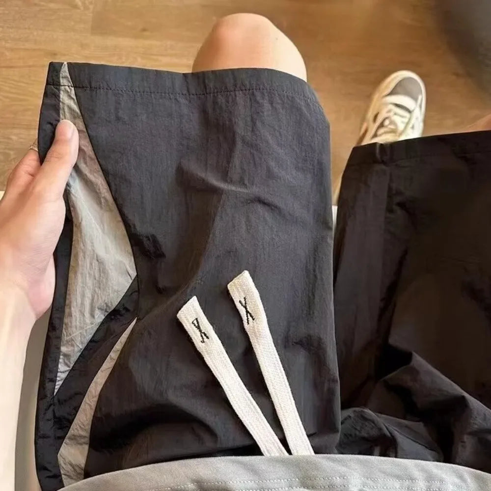 Large Size Loose Casual Thin Shorts High Waist Drawstring Wide Leg Shorts Summer Beach Knee Length Pants Men Badiee Stylez