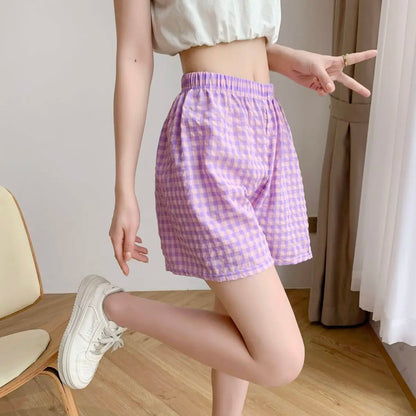 Summer Home Shorts Women's High Waisted Slimming Wide Leg Pants Sports Casual Pants Loose Plaid Pajama Pants