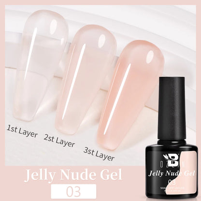 AWStorG15ml 2 IN 1 Crystal Top Coat Transparent Soak Off UV LED Nails Art Manicure Gel Nail Polish Varnishes Primer Function Gel Jelly Nude 03