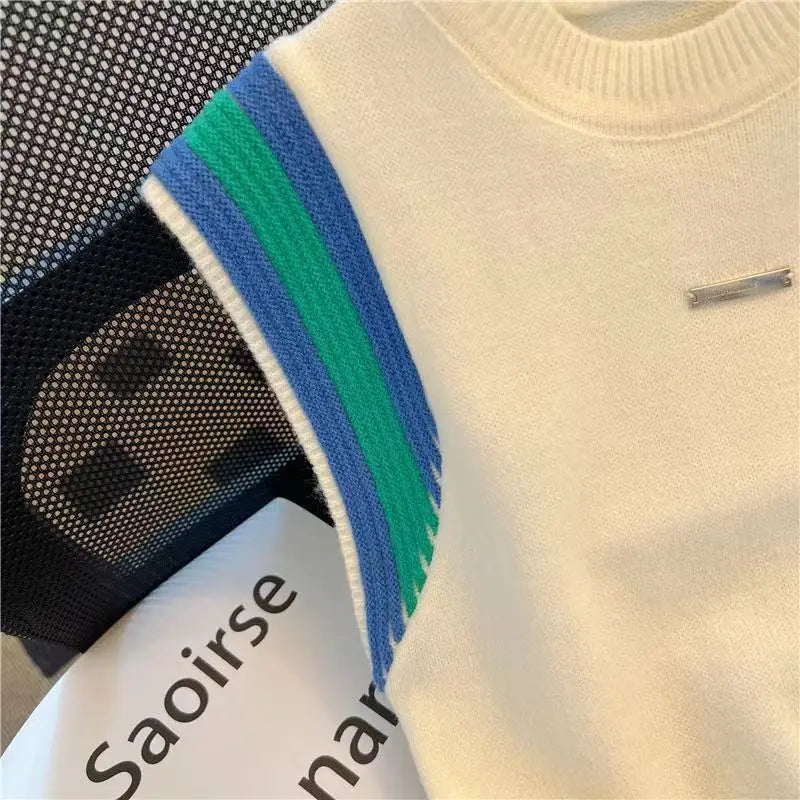 Summer New Fashion Patchwork Knitted Tanks Women Vintage Loose O-neck Soft Comfortable Casual Sleeveless Tops