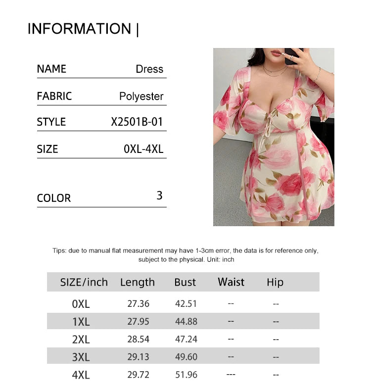 Plus Size Romantic Floral Pink Yellow Ruffle Sleeve Dress Short Sleeve V Neck Waistband Fitted Tiered