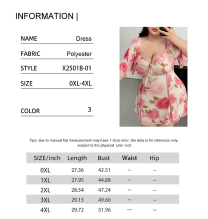 Plus Size Romantic Floral Pink Yellow Ruffle Sleeve Dress Short Sleeve V Neck Waistband Fitted Tiered