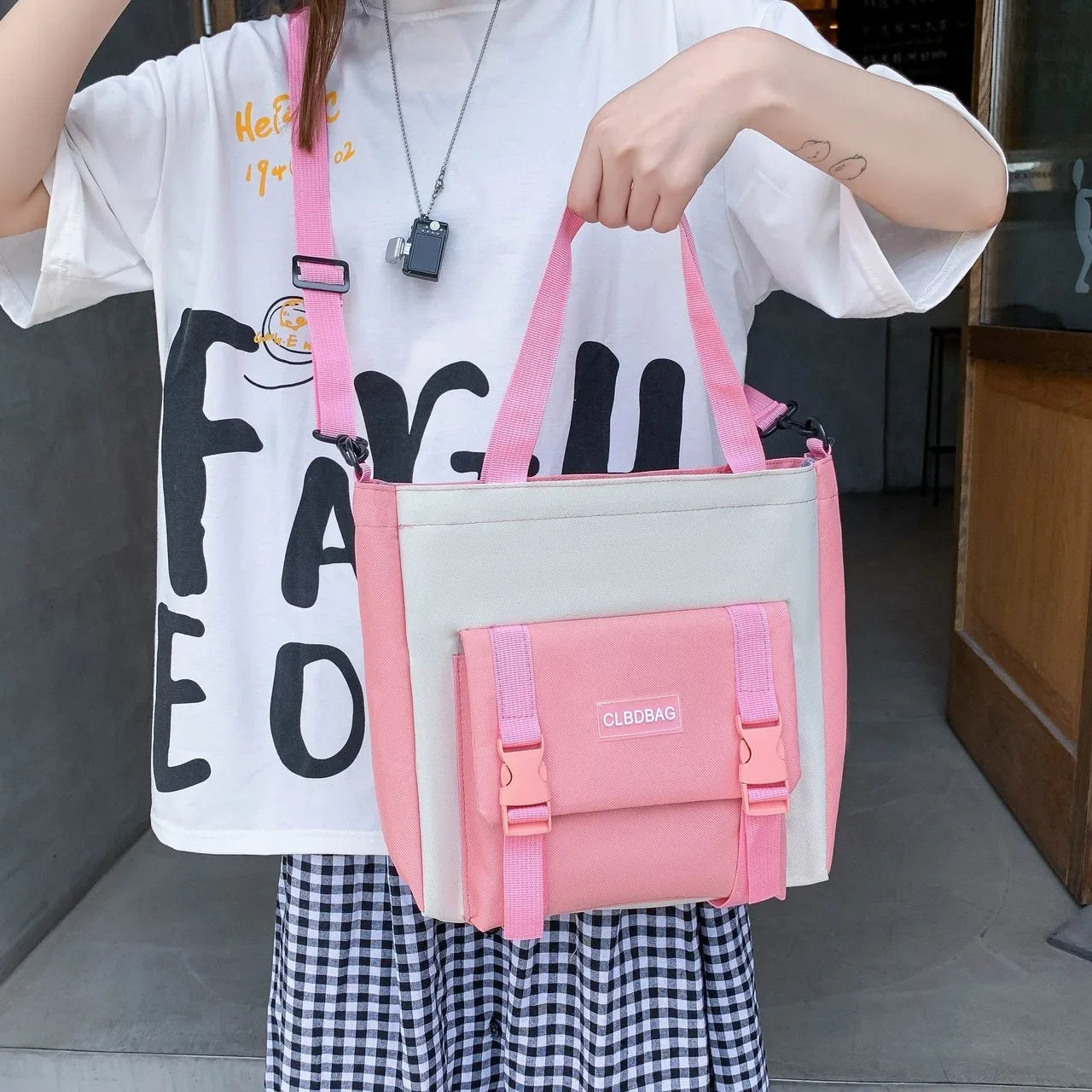 Four Piece Set of Student Backpack for Women in Korean Version Casual Canvas High School Campus with Large Capacity