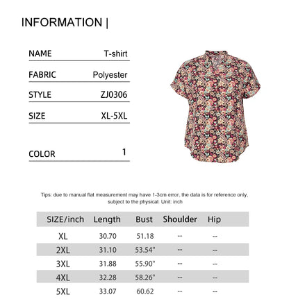 Plus Size 2024 Summer New Women's Floral T Shirt Loose Casual High Neck Summer Best Choice