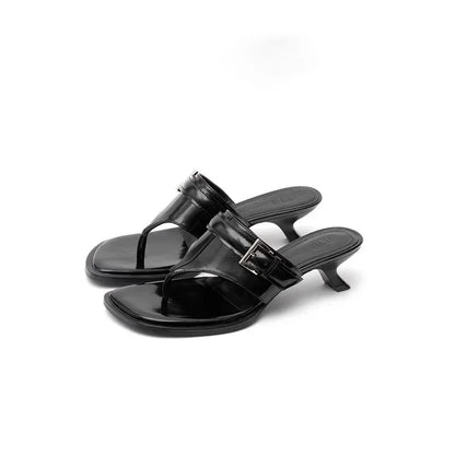 2025 New French Small Cool Drag Square Toe Flip Flops Stiletto Slippers for Women black