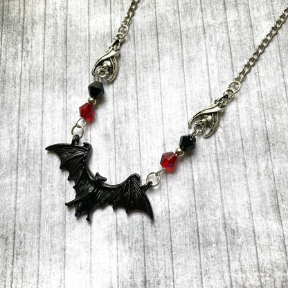 Punk Crystal Bead Chain Gothic Necklace for Woman Animal Horror Black Bat Punk Jewelry Gift Witch Choker Halloween Gift