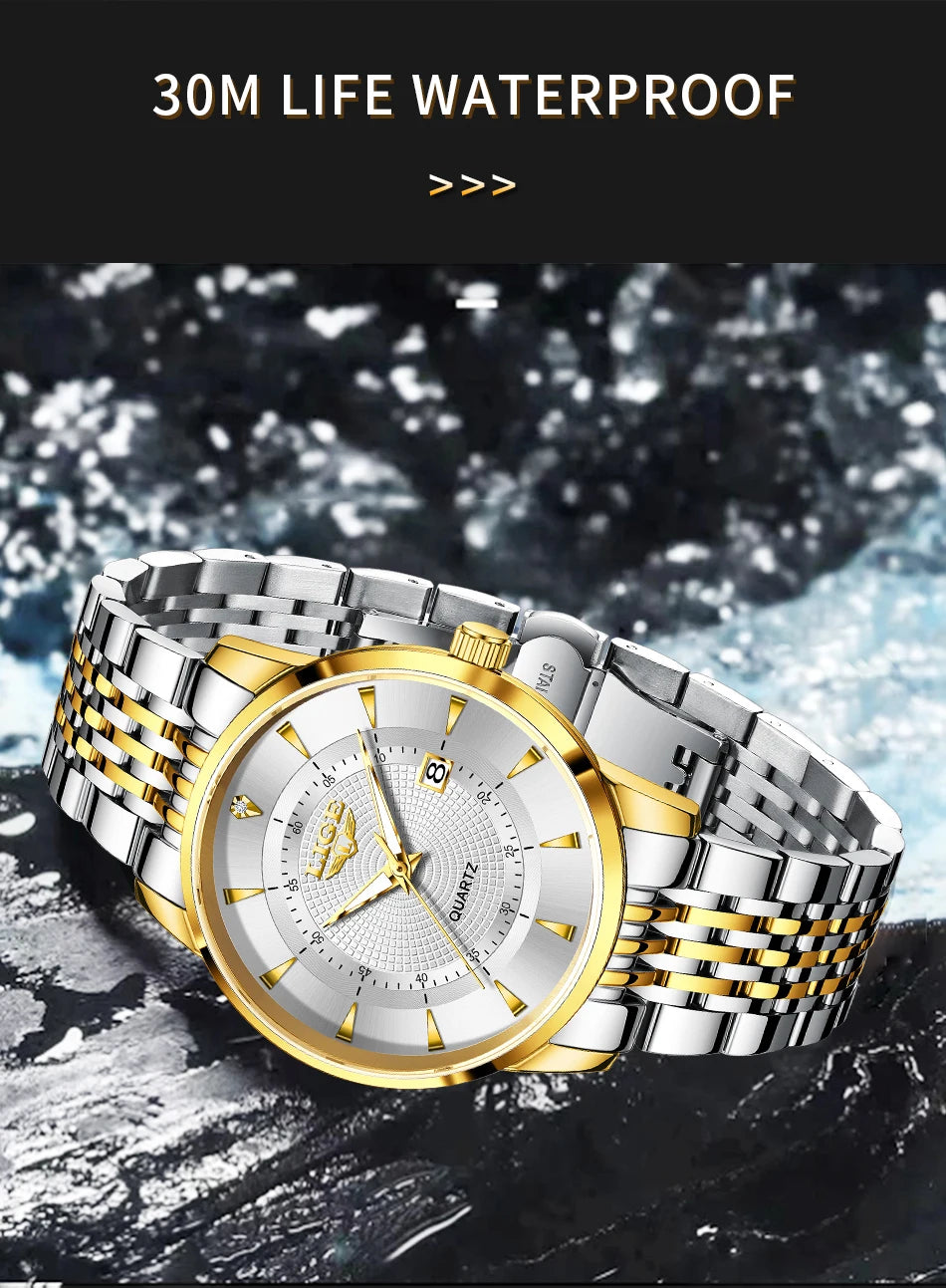 LIGE's new Fashion Women's Watch Luxury Stainless Steel Waterproof Clock Calendar Gift Quartz Watch for Women Relogio Feminino