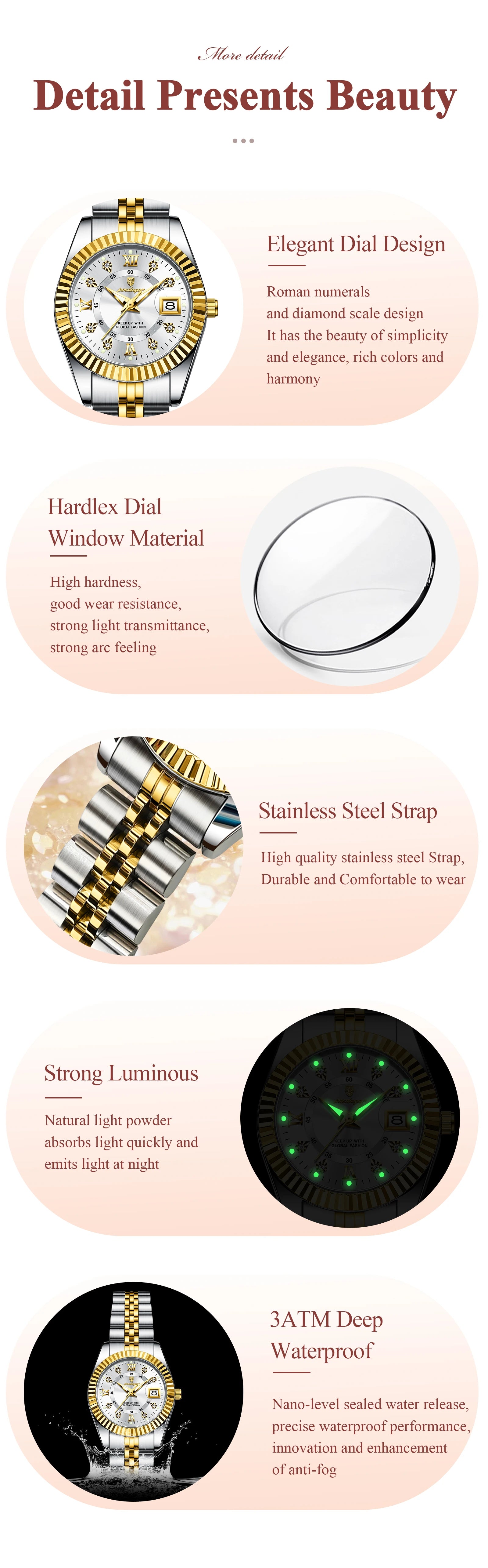 POEDAGAR Original Elegant Women's Watches Waterproof Luminous Date Women Watch Stainless Steel Quartz Fashion Ladies Wristwatch