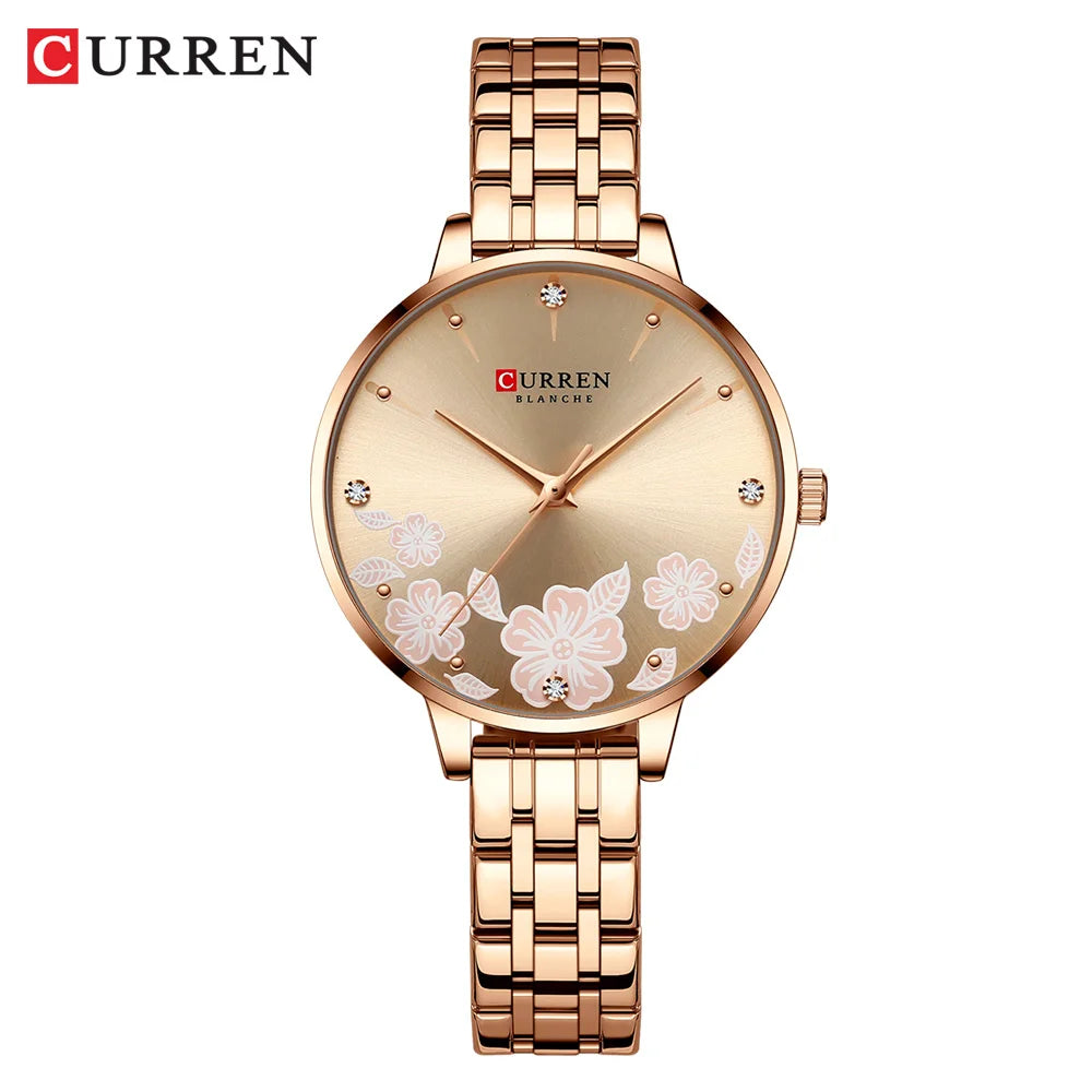 CURREN Brand Fashion Women Watches Stainless Steel Ultra Thin Quartz Watch Woman Romantic Clock Women's Watches Montre Femme rose