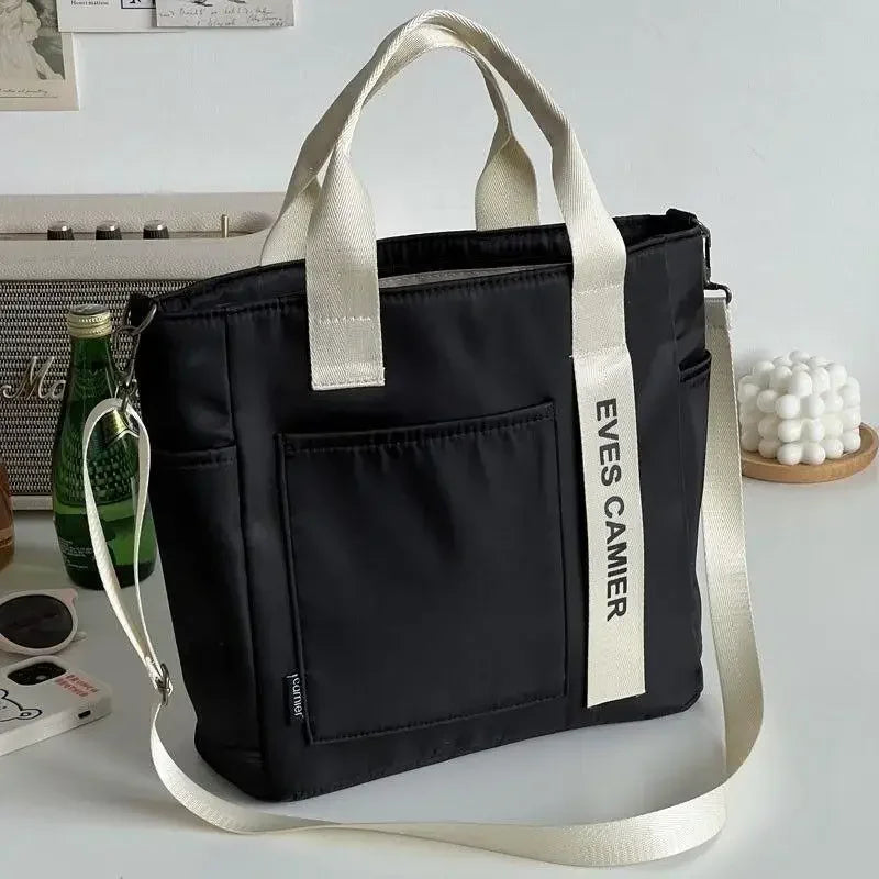 New Casual Tote Large Capacity Shoulder Bag Nylon Waterproof Canvas Handbag Simple Fashion Messenger Bags For Schoolgirl black