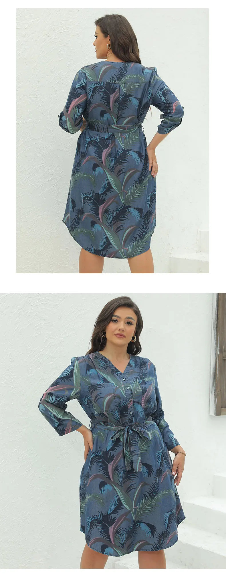 Women's Plus Size Denim Dress Summer Chic Elegant Dress For Chubby Women's Woven Cotton Dress