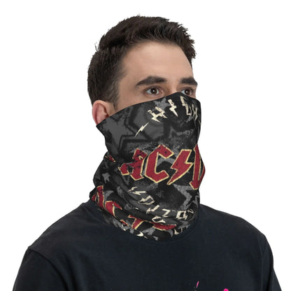 Custom Black AC DC Logo Camouflage Heavy Metal Band Bandana Neck Warmer Women Men Winter Hiking Ski Scarf Gaiter Face Cover