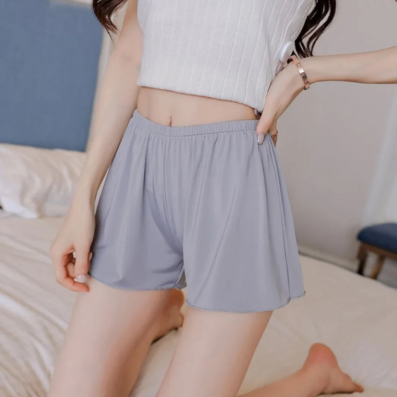 Summer Women Shorts Loose Short Pants for Girls Ice Silk Women Clothing Casual Solid Safety Pants Home Outdoor Clothes Gray