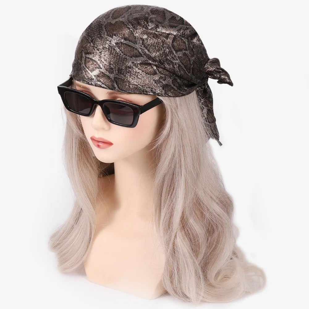 Headwear Y2K Snake Print Hair Scarf Soft Hip Hop Serpentine Hair Band Square Turban Snake Punk Bandana Streetwear Black