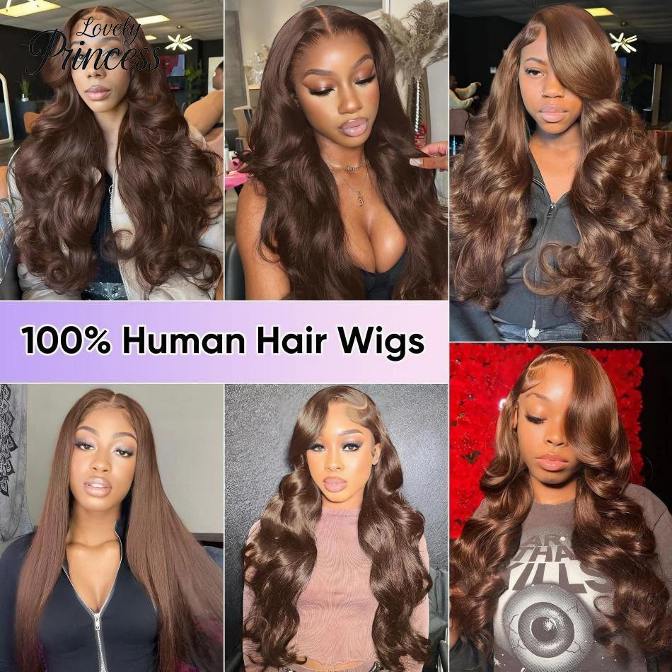 Chocolate Brown Lace Front Wig 13x6 Transparent HD Lace Frontal Wig 100% Colored Body Wave Human Hair Wigs 4x4 5x5 Preplucked Badiee Stylez