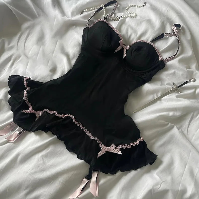 Sweet Y2K Woman Fashion Cute Clothing Dress Artsy Maiden Harajuku Sundress Aesthetic Chic Daily Fairy tale Classic Vintage Frock Black 2