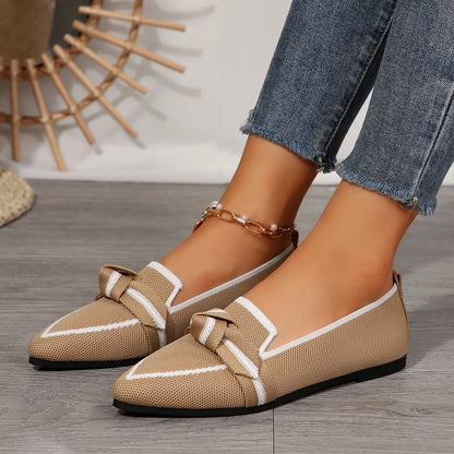 Women Flats Loafers Bowknot Pointed Toe Mesh Casual Shoes Comfort Walkers Ladies Light Lace Up Soft Sole Flats Zapatos De Mujer