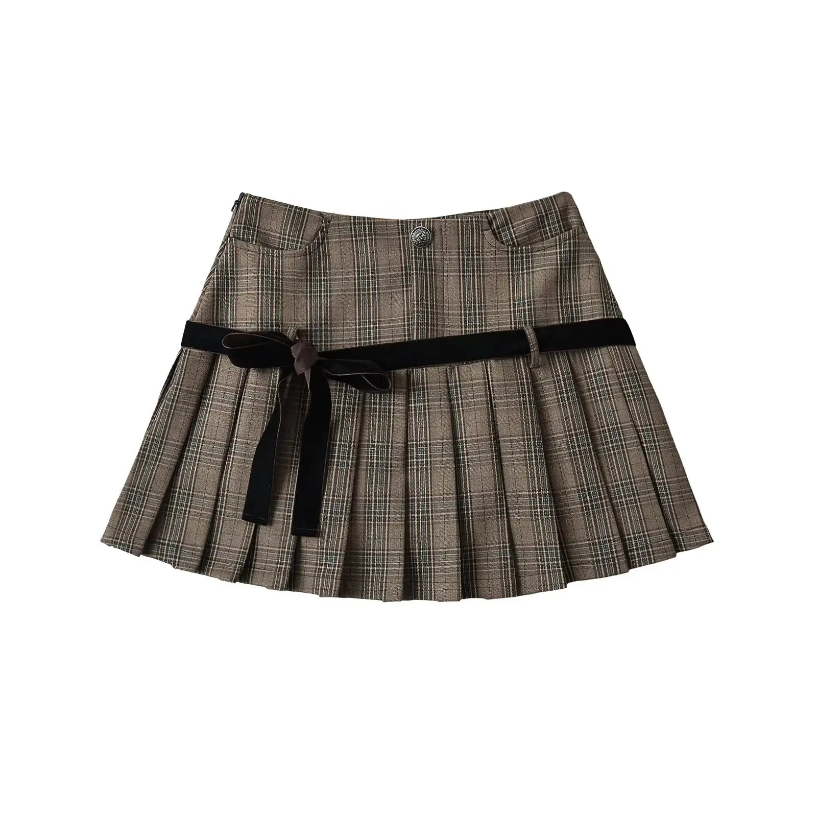 Women's Y2k A-line Pleated Skirt Vintage Plaid Mini Skirt Harajuku Korean Elegant Preppy Style Bow Skirts 2000s Clothes Summer