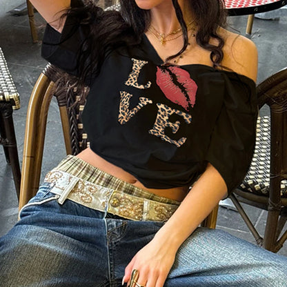 Cuteandpsycho Casual Sexy Crewneck Cropped Tops Slim Streetwear Summer Elastic Vintage Tees Short Sleeved Y2k Punk Clothings