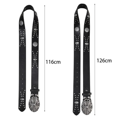 New Men's Belt Bohemian Style Vintage Inlaid Skeleton Head Women's Belt Riveted Belts Six Star Belt Punk Rock Sexpot Y2K Belts