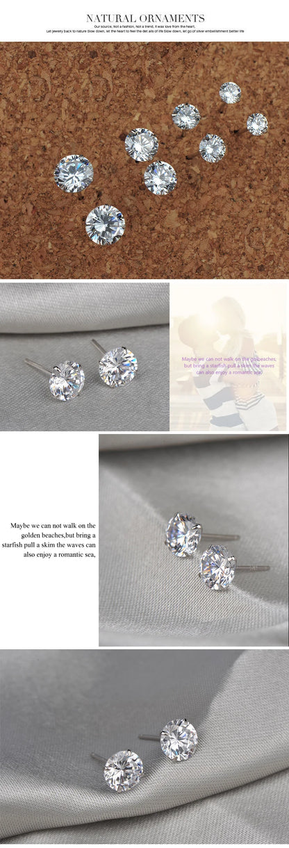 Crystal Zircon Real 925 Sterling Silver Earrings Channel Cubic Zirconia Silver Stud Earrings for Women Sterling Silver Jewelry