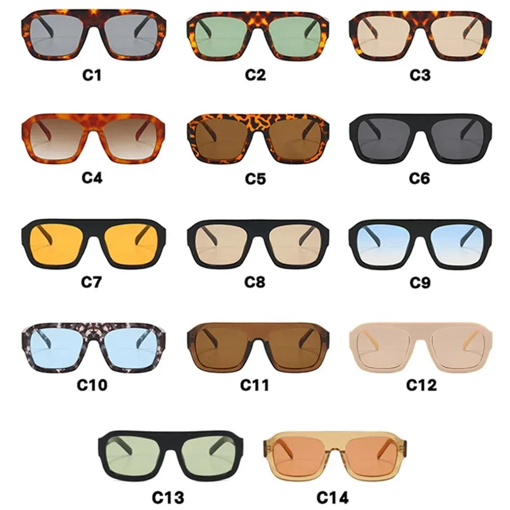 JNPCXI Fashion Square Women Sunglasses Shades UV400 Retro Leopard Tea Candy Color Gradient Men Punk Sun Glasses