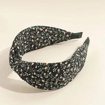 Bohemian Floral Cross Headband Women Wide Bands Hair Hoop Styling Tool Fabric Flower Print Vintage Headwear Accessories Summer Black