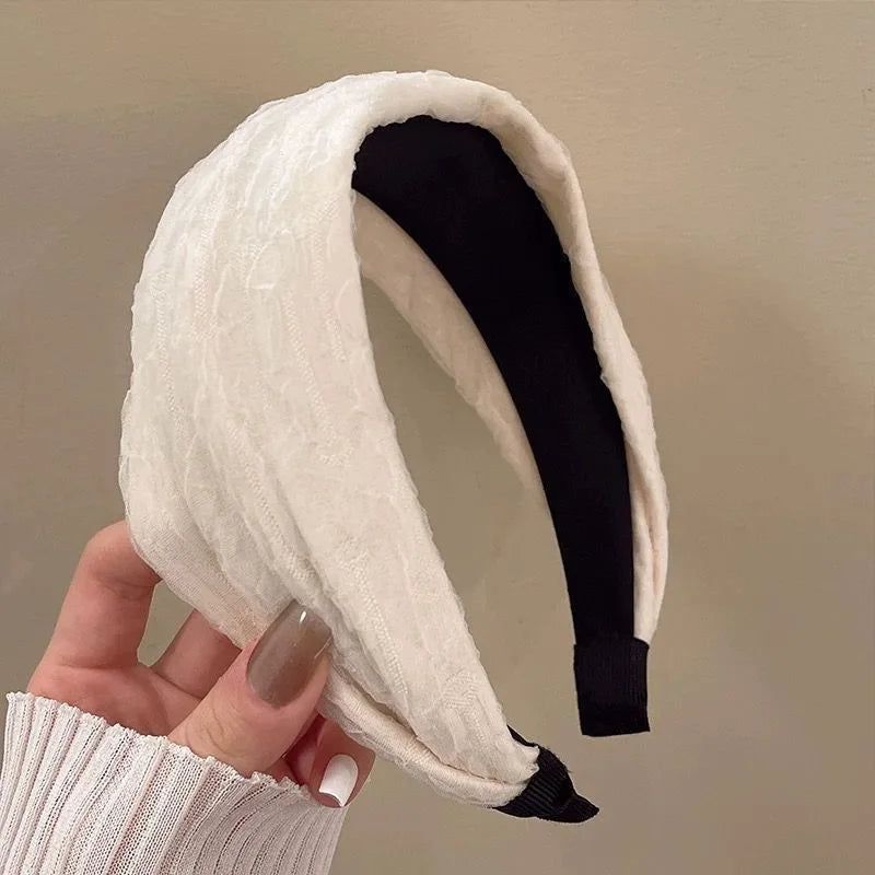 2025 Korea Elegant Chiffon Wide Hairbands Headband Women Girls Gift Scrunchie Hair Head Hoop Band Accessories Headdress Headwear beige white Wide 7 cm CHINA