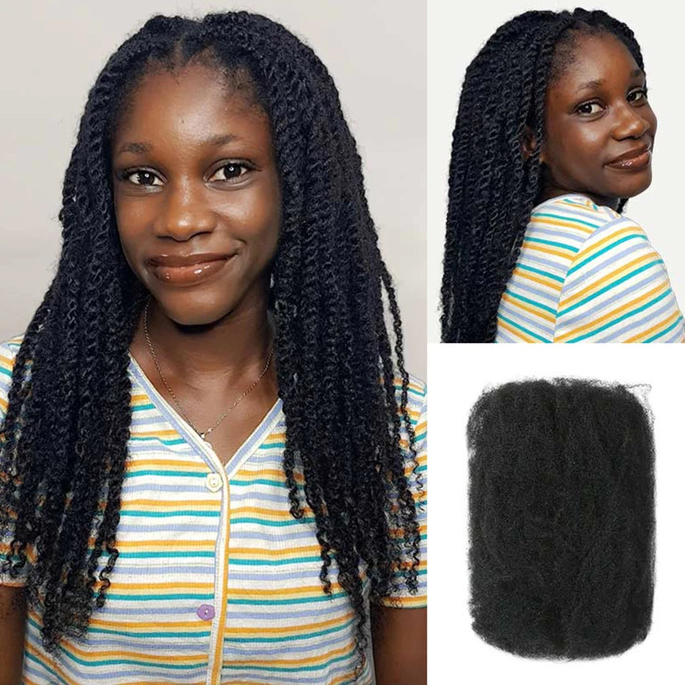 Afro Kinky Bulk Human Hair Extensions QVR US Local Shipping Natural Black/Brown Lightweight For Braiding Styling Everyday Wear