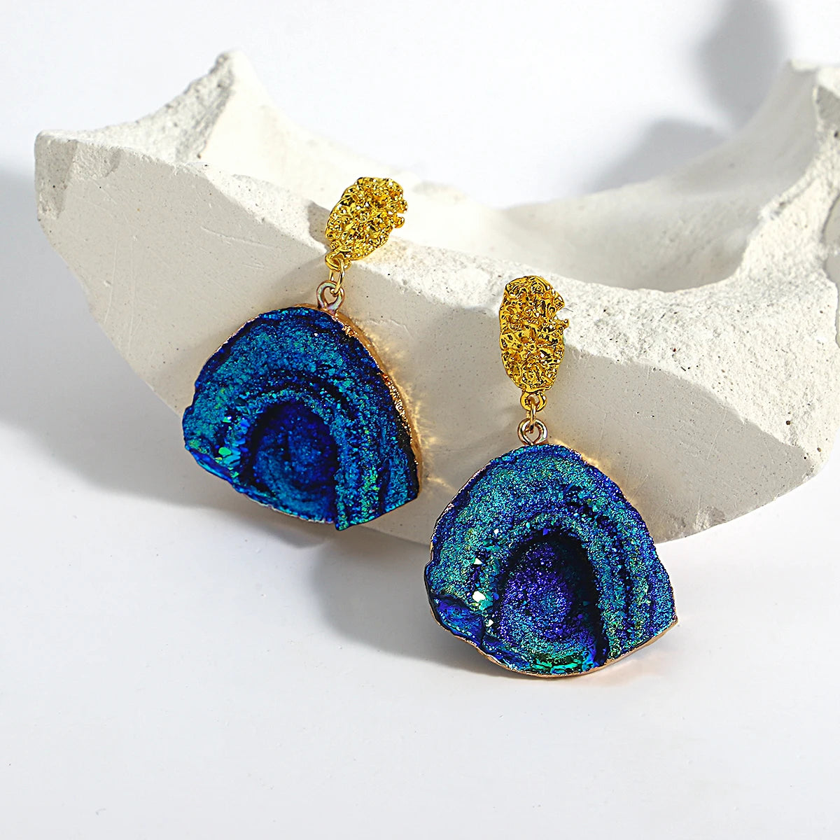 AENSOA Vintage Abstract Simulated Natural Stone Dangle Earrings for Women Van Gogh Painting Star Geometric Volcanic Rock Earring