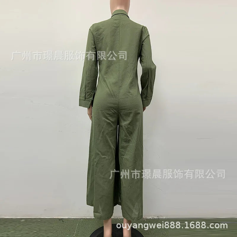 Casual Oversized Womens Jumpsuit 2025 Loose Romper Solid color Single Breasted Beach Playsuit Wide Legs Pants for Women Vestidos Badiee Stylez