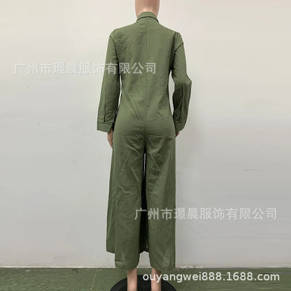 Casual Oversized Womens Jumpsuit 2025 Loose Romper Solid color Single Breasted Beach Playsuit Wide Legs Pants for Women Vestidos Badiee Stylez