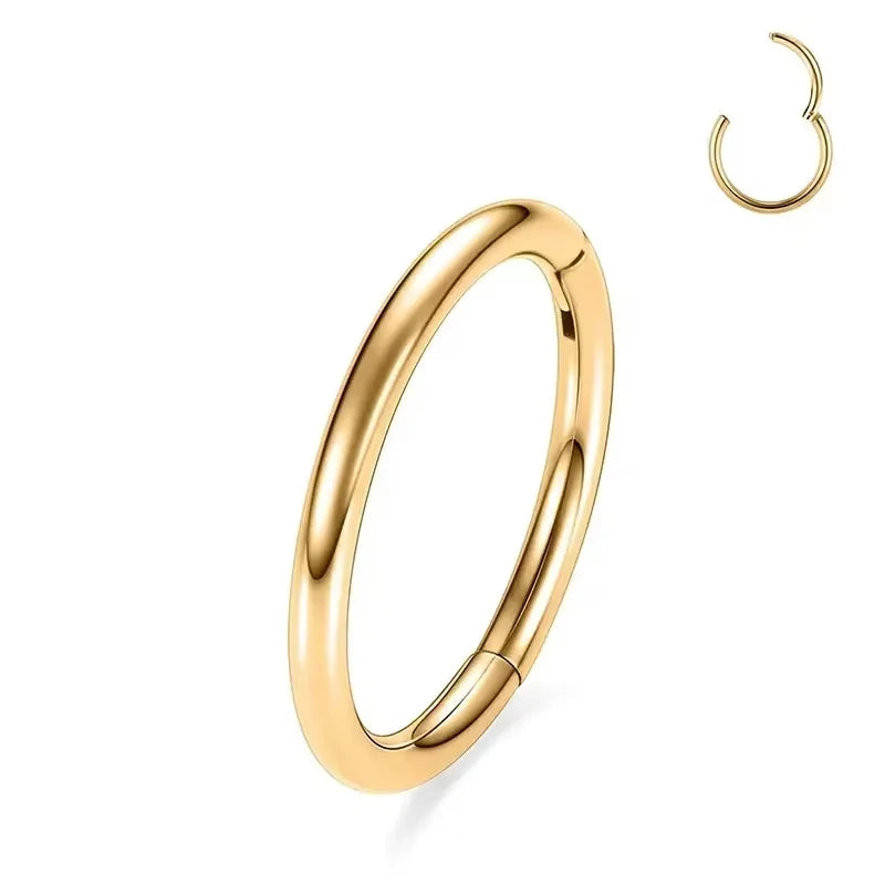 Surgical Steel Nose Rings Hinged Segment Ear Cartilage Tragus Earrings Helix Hoops CZ Septum Clicker Piercing Body Jewelry C-Gold