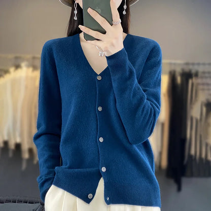 100 Merino Wool Knitted V-neck Sweater Women's Top Loose Korean Version Fashionable Versatile Autumn And Winter Cashmere Sweater