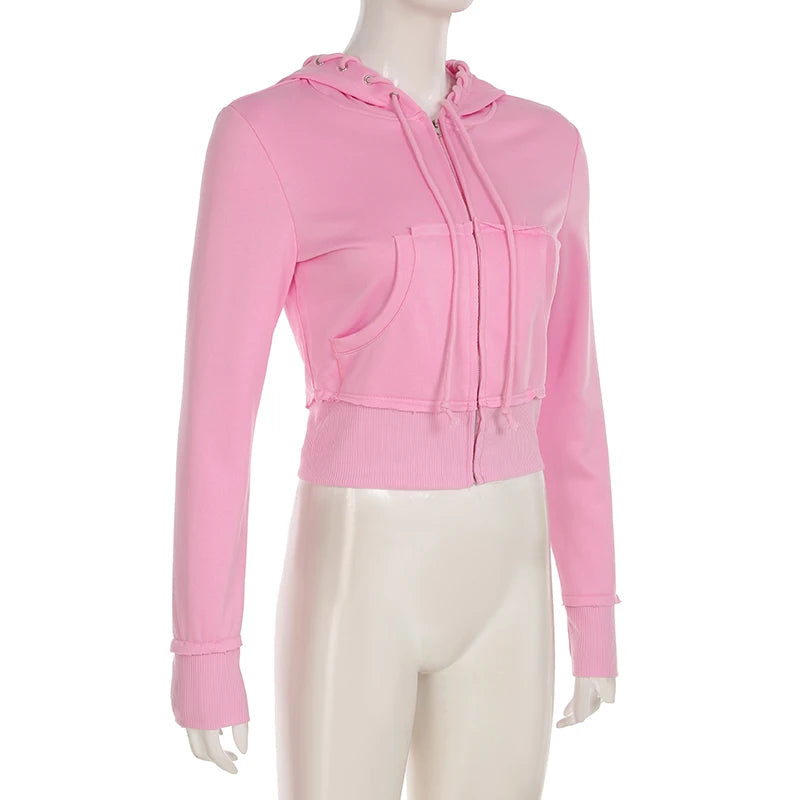 BIIKPIIK Drawstring Hooded Hoodie Suits Autumn Winter Solid Zipper Women Casual Pants Set Street Sporty Sweatshirt Two Piece Set