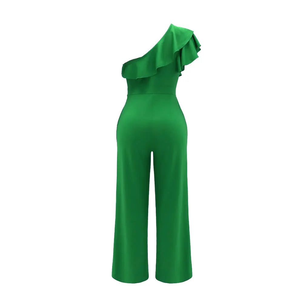 Ruffle One Shoulder Jumpsuit, Elegant Solid jumpsuit For Spring &Summer, women's Clothing Badiee Stylez
