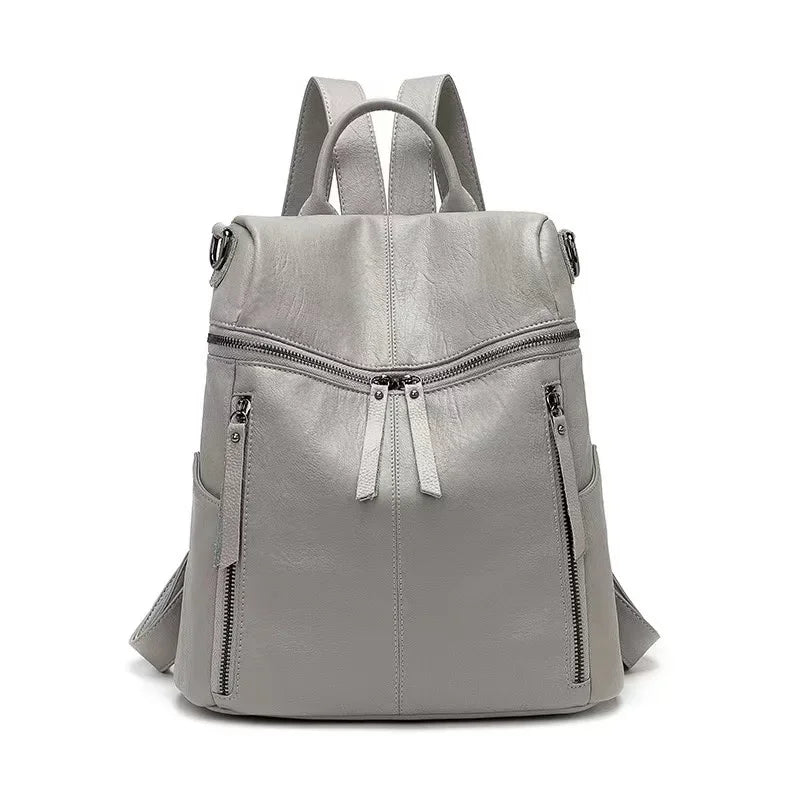 Luxury Genuine Leather Women's Backpack High Quality Fashion Cowhide Backpacks Women Casual Large Capacity Brand Shoulder Bags Gray 29x13x30cm