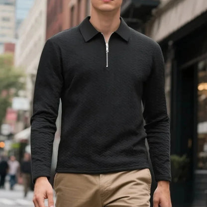 Zipper Polo Collar T Shirt Men Autumn Casual Sports Retro Light Luxury Pullover Fashion Men's Outdoor Long Sleeve Polo Shirts