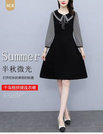 2025 New Spring Autumn Wear Temperament Small Flavor Style Slim Skirt Doll Collar Fashion Dress Women