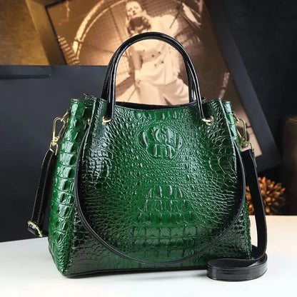Genuine Leather Women Handbags New Tote Bag Fashion Crocodile Print Bucket Bag Retro Shoulder Messenger Bags Trend 2025 green