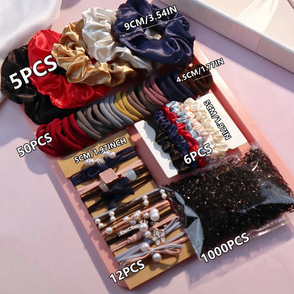 1085PCS Dark Hair Accessories for Woman Set Seamless Ponytail Holders Variety Hair Scrunchies HairBands Scrunchy Hair Ties 1072PCS Set 4