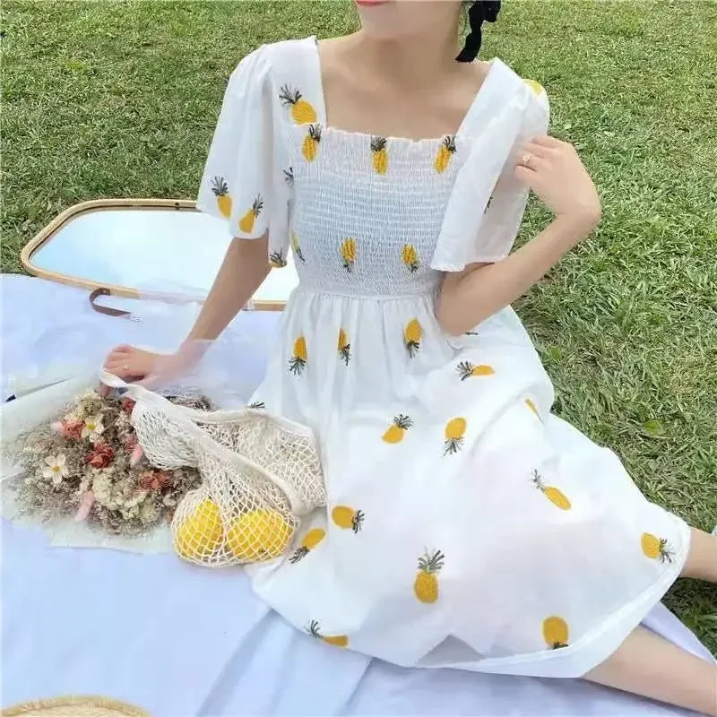 Vintage Kawaii Strawberry Dress Women Sexy Ruffle Puff Sleeve Off Shoulder Embroidery Summer Party Dresses 2023 Korean Elegant