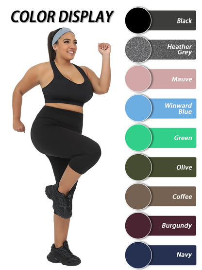 Plus Size Leggings for Women Super soft High Waisted Tummy Control Yoga Capri Pants No See Through Workout Running Leggings