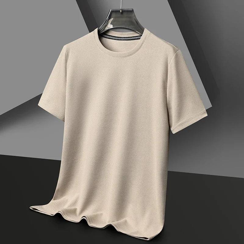 New Summer Waffle Round Neck Short Sleeved T-shirt for Men's Short Sleeved Top Badiee Stylez