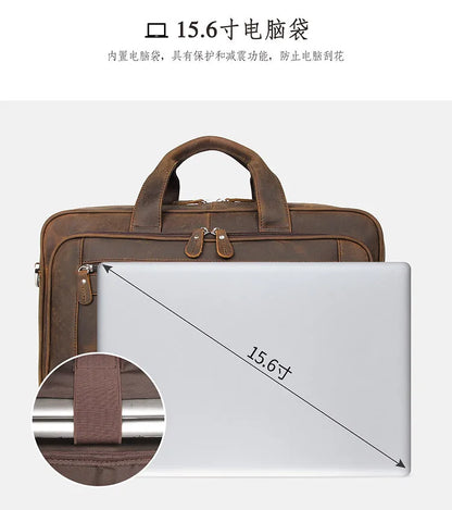 High Quality Genuine Leather Men Briefcase Business bag Crazy Horse Leather Large 17"inch Laptop Bag male Portfolio Office Case