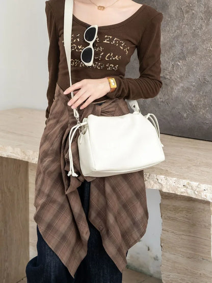 Ladies' New Premium Full-Grain Wrinkled Leather Crossbody Bag - Women's Chic Shoulder Commuter Bag with Organizer Pockets