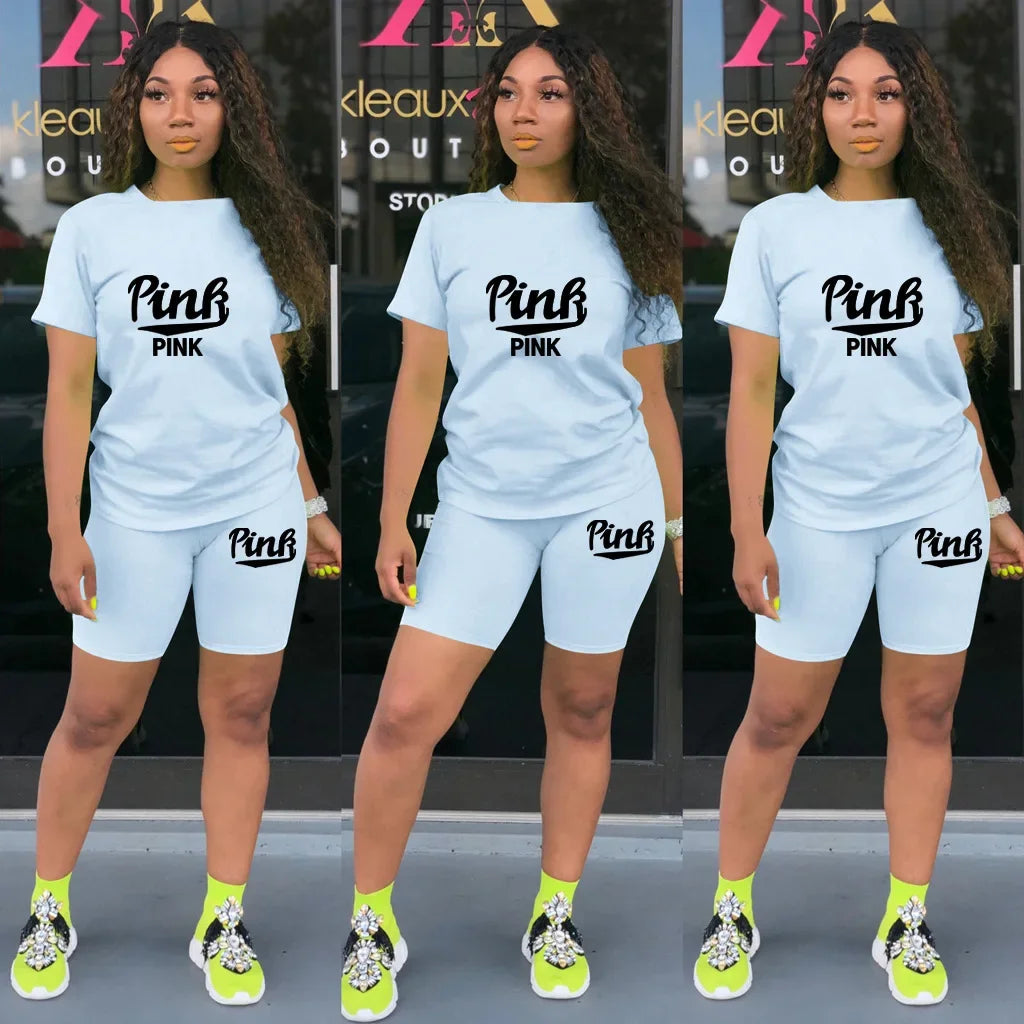 Hot Sale Of The Season round Neck Short Sleeve Printed Home Leisure Base Layer Set Multicolor Summer Bottoming Outfit Women's Sk Badiee Stylez